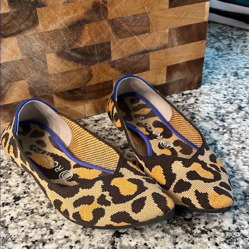 Rothy's Leopard Print Flats with Blue Trim Size 9.5W